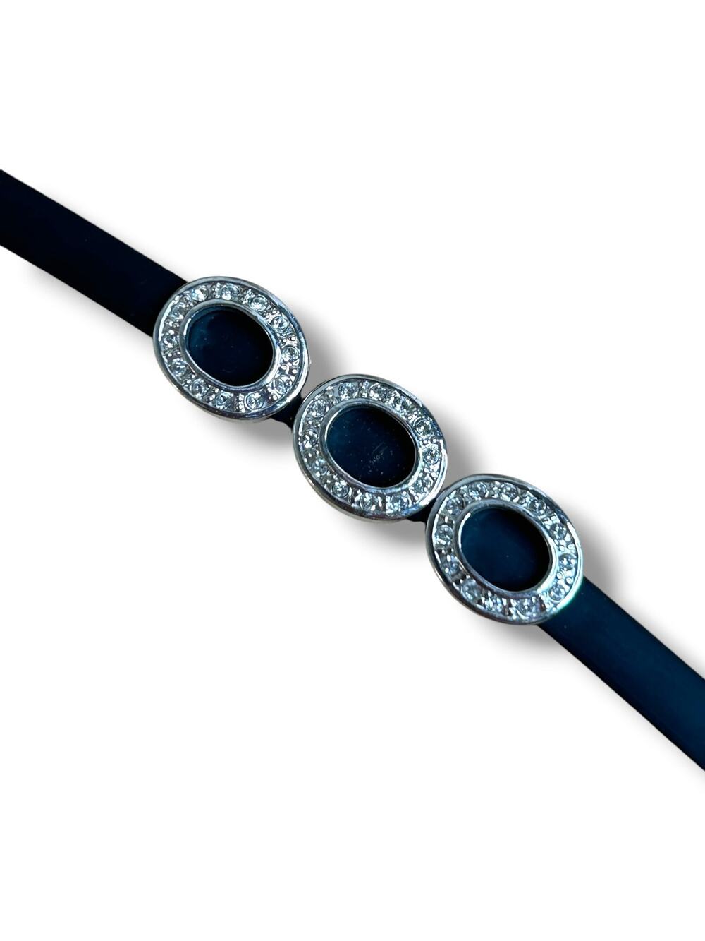 Swarovski Touchstone Crystal Black Leather Accent Bracelet Trio Crystal
Ovals